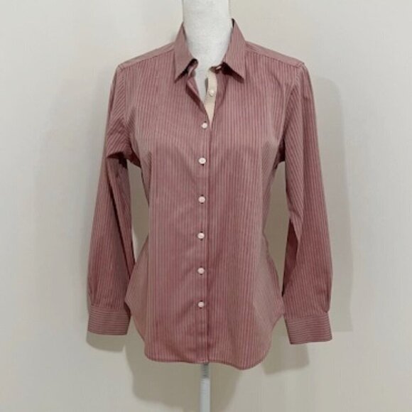 Brooks Brothers Pink & Red Stripe Fitted Button Blouse Office Career Women's 10P - Picture 1 of 4